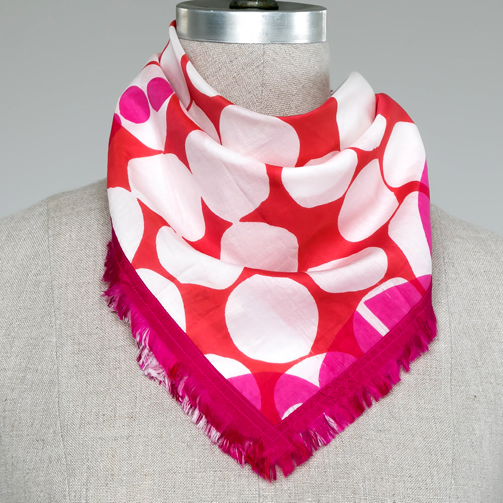 Cotton Silk Mini Square Scarf | Handprinted with Sari Silk Edges