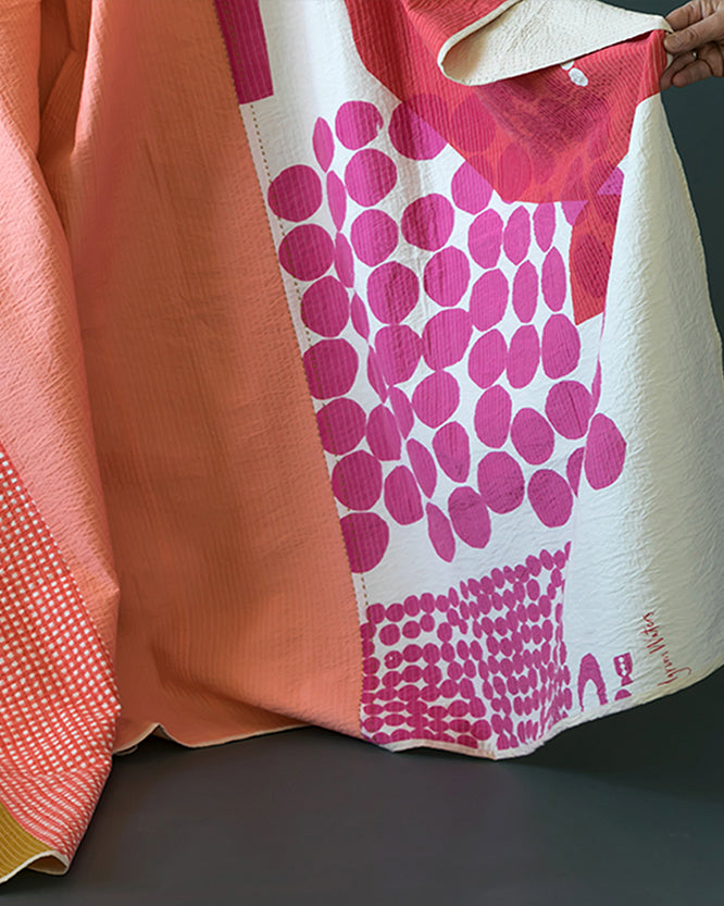 Quilt hand stitched kantha from large abstract print design by PilgrimWaters
