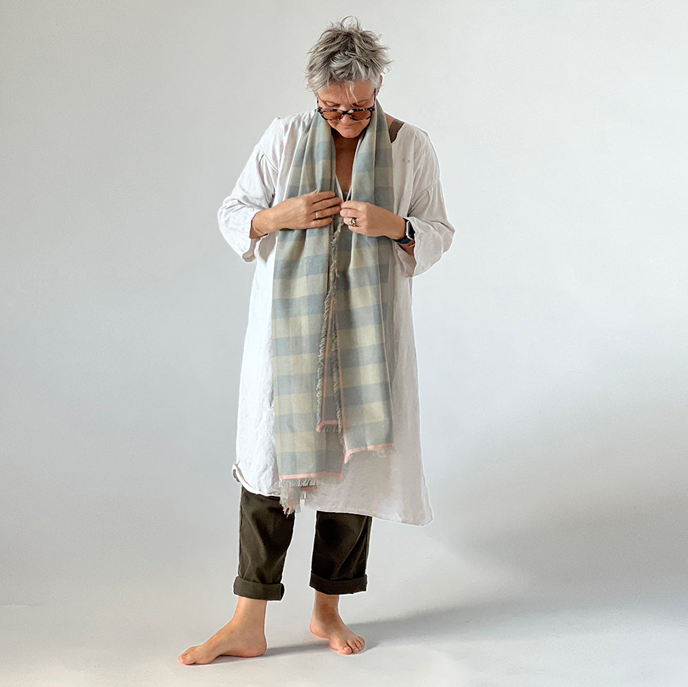 Wool/Silk gingham scarf by PilgrimWaters made in Nepal