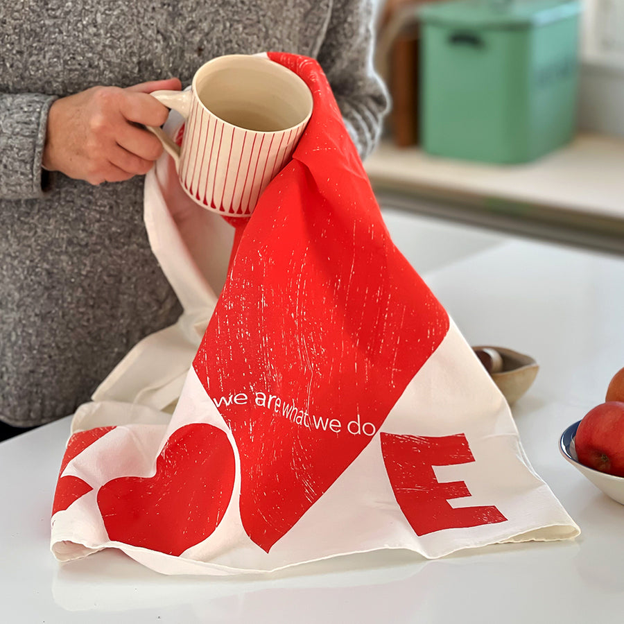 Love Tea towel 100 % cotton handmade in the USA design by PilgrimWaters