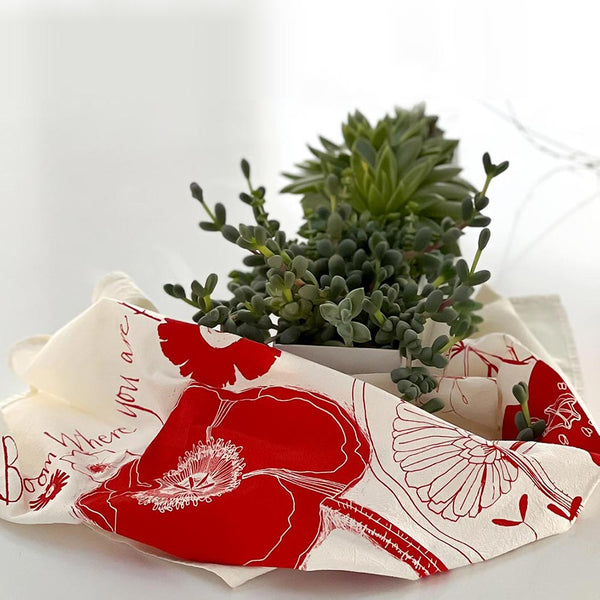 Bloom Tea Towel | Handprinted 100% Cotton Flour Sack