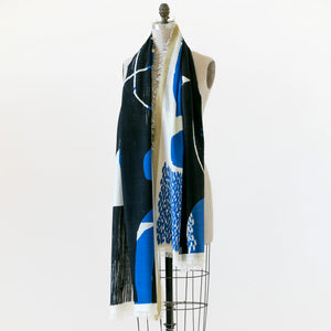 Arrow wool silk scarf by PilgrimWaters, abstract print on soft white ground