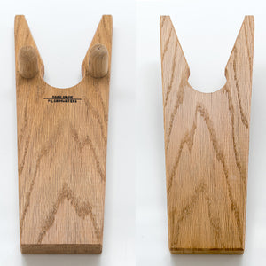 Oak wood boot jack front and back on a white background with 'PilgrimWaters' branding.