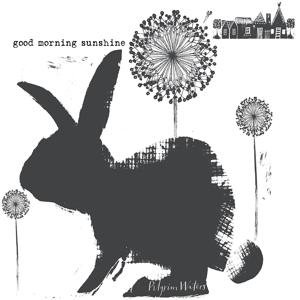 Tea towel Bunny - designed by PilgrimWaters with the printed words "good morning sunshine", made in the USA by PilgrimWaters