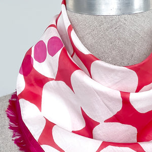 Cotton Silk Archie Fuchsia Mini bandana with eyelash sari edges on all sides.