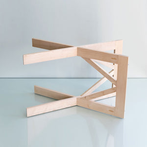 Large maple tray stand assembled, showing the lower height option.