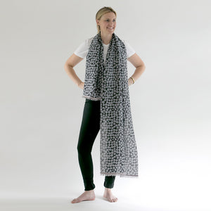 Cotton/Silk Heron large scarf with sari Check edge draped on a model.