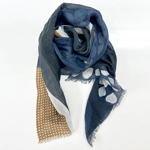 Banjo Harbor Cotton Linen scarf, curled for display, showing the abstract pattern.