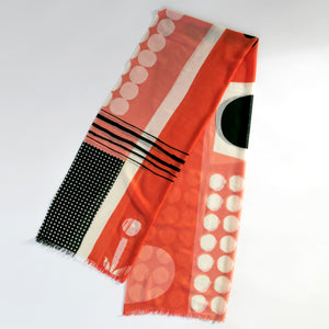 Banjo Jolly merino wool large scarf handprinted abstract design by PilgrimWaters made in Nepal.
