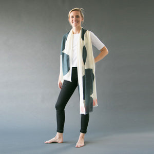 Boulder Cloud Merino Wool scarf by PilgrimWaters styled on a model.