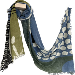 Banjo Haze 100% Cashmere scarf draped on a plain background.