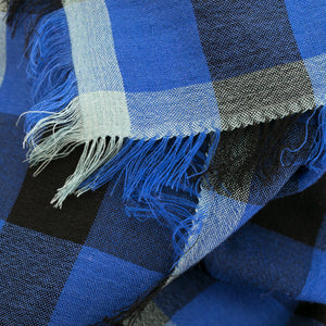 Littles Felix gingham merino wool silk neckerchief showing a close-up of the delicate four-sided fringe — © 2026 PilgrimWaters.