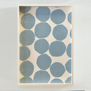 Top-down detail view of the PilgrimWaters Mini Valet tray in Sky, showcasing Susy Pilgrim Waters’ organic handprinted dot pattern with a textured, block-print aesthetic.
