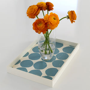 Mini Valet Sky blue tray with vase and orange flowers. Designed and handmade by Keith Waters in Gloucester, MA.