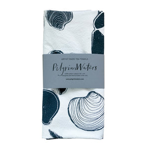 PilgrimWaters seafood tea towel folded with a center band describing the contents.
