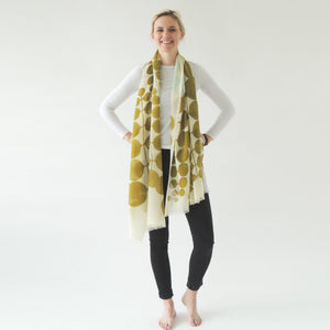 Willow scarf design being worn by a model. 100% Merino Wool - designed by Susy Pilgrim Waters.