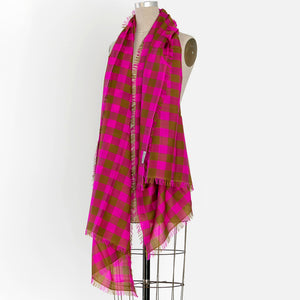 Gingham Wool / Silk large scarf Sidney drapped on a mannequin - PilgrimWaters.