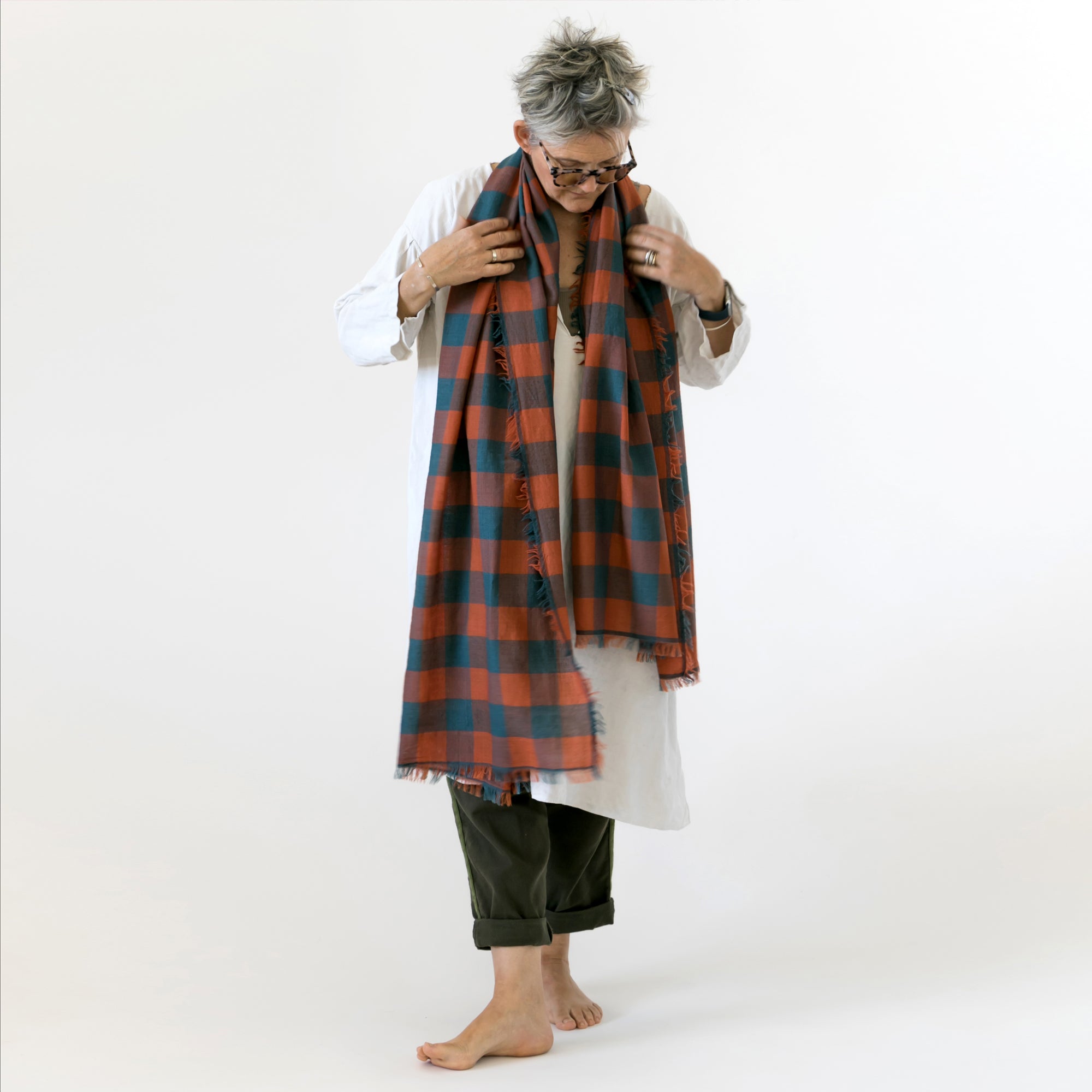 Merino Wool Silk Gingham Scarves — 5 Colorways, Handmade in Nepal