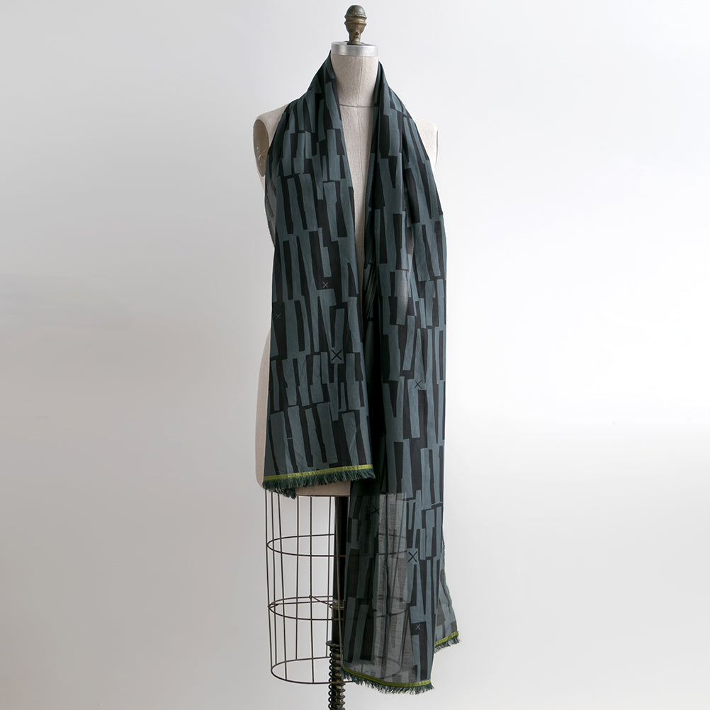 cotton/silk scarf with olive edge