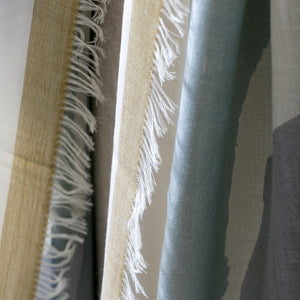 Close up of a large cotton silk scarf handprinted with a unique abstract design by PilgrimWaters.