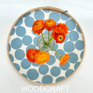 round tray printed with a sky design