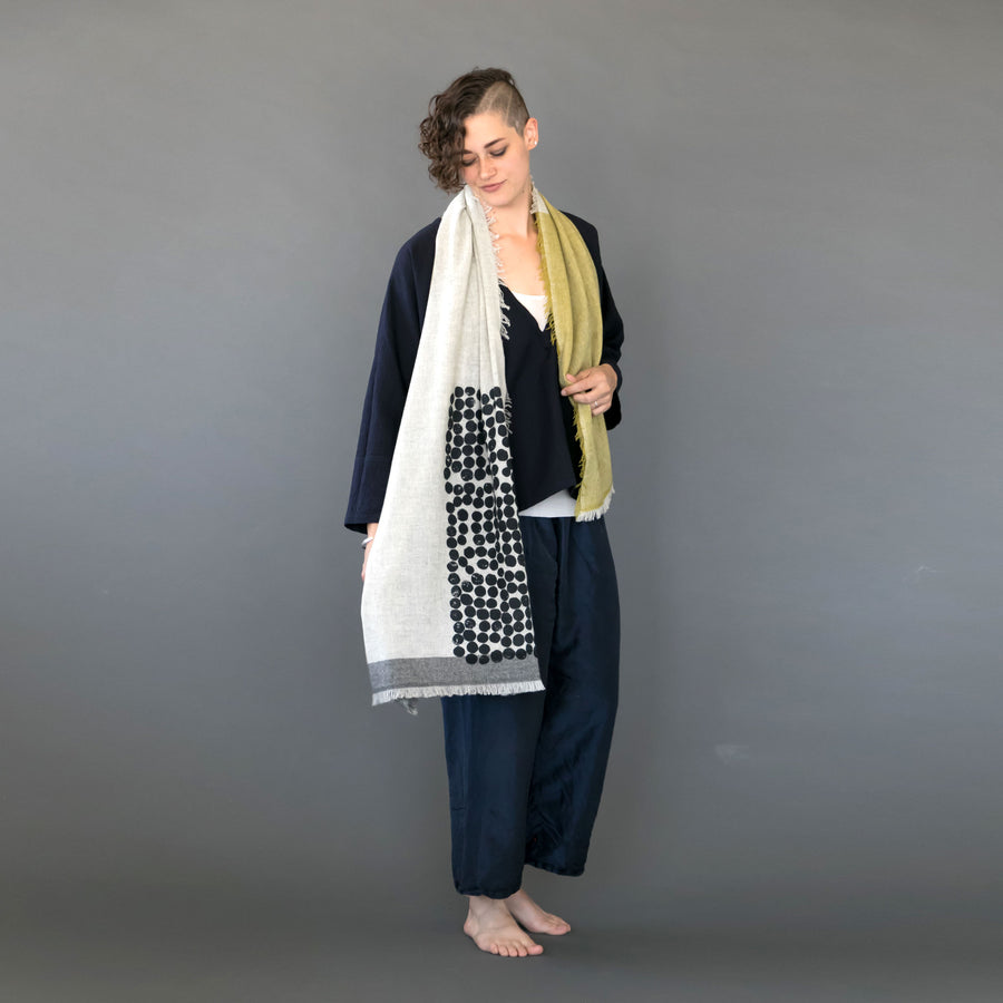 100% cashmere scarf with a field design by PilgrimWaters made in Nepal