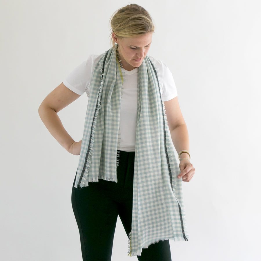 100% cashmere gingham scarf by PilgrimWaters made in Nepal