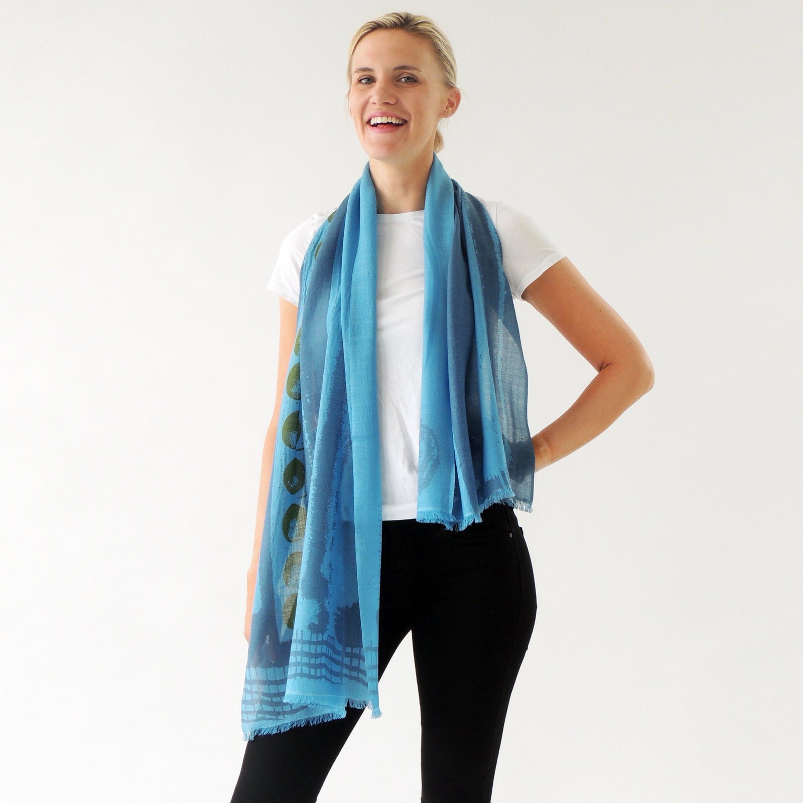 Merino small scarf called Mars, printed with a unique PilgrimWaters abstract design. 100% merino made in Nepal