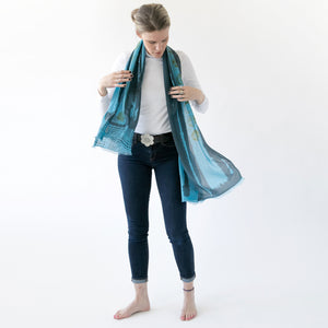 Merino small scarf called Mars, printed with a unique PilgrimWaters abstract design. 100% merino made in Nepal
